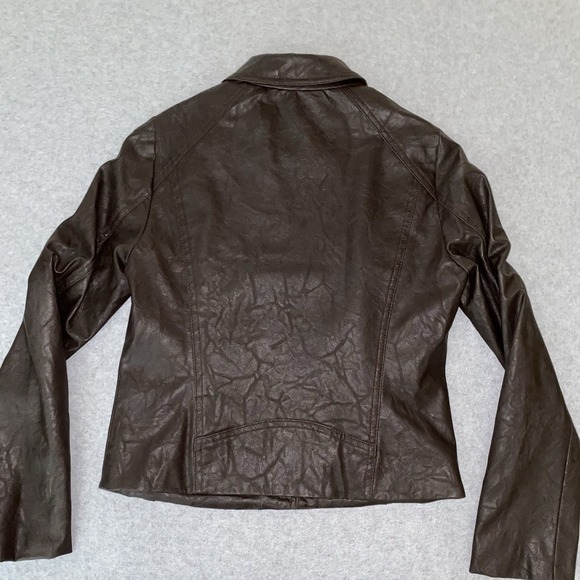 Andrew Charles Moto Jacket‎ XS Brown Faux Leather Chain Detail Asymmetrical Zip - Picture 11 of 15